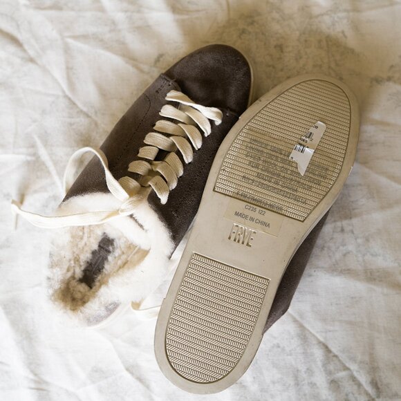 Frye Ivy Shearling Suede Medium Gray Mule Sneaker Size 5.5 New NWOB $200 Shoes - Picture 4 of 7